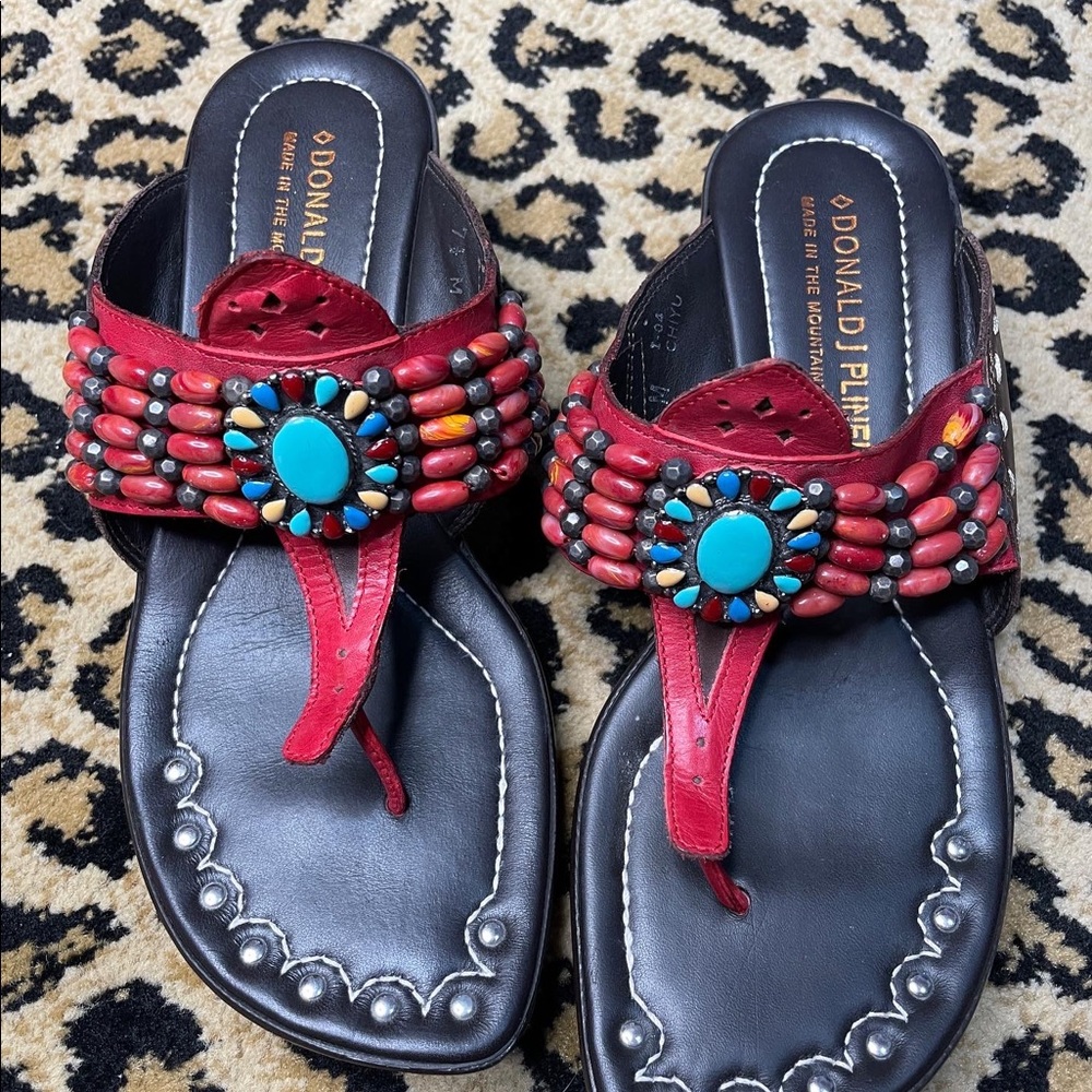 Donald J Pliner Wedge sandal beaded brown